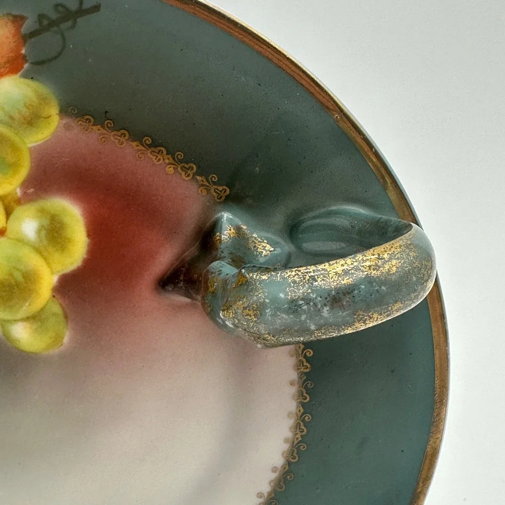 Favorite Bavaria Hand Painted Nappy Dish Grapes Signed Mitsoakis B&Co Germany 6